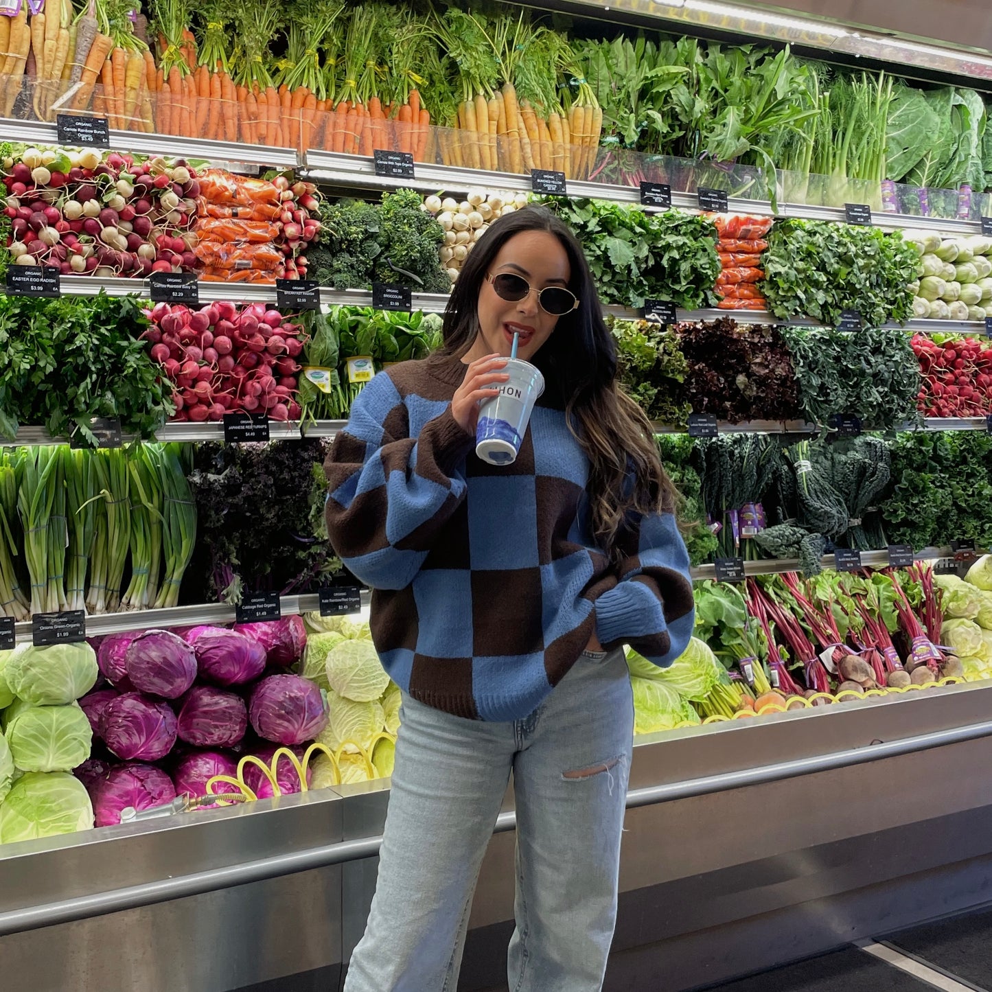 Bare Beauty Checkered Knit Sweater