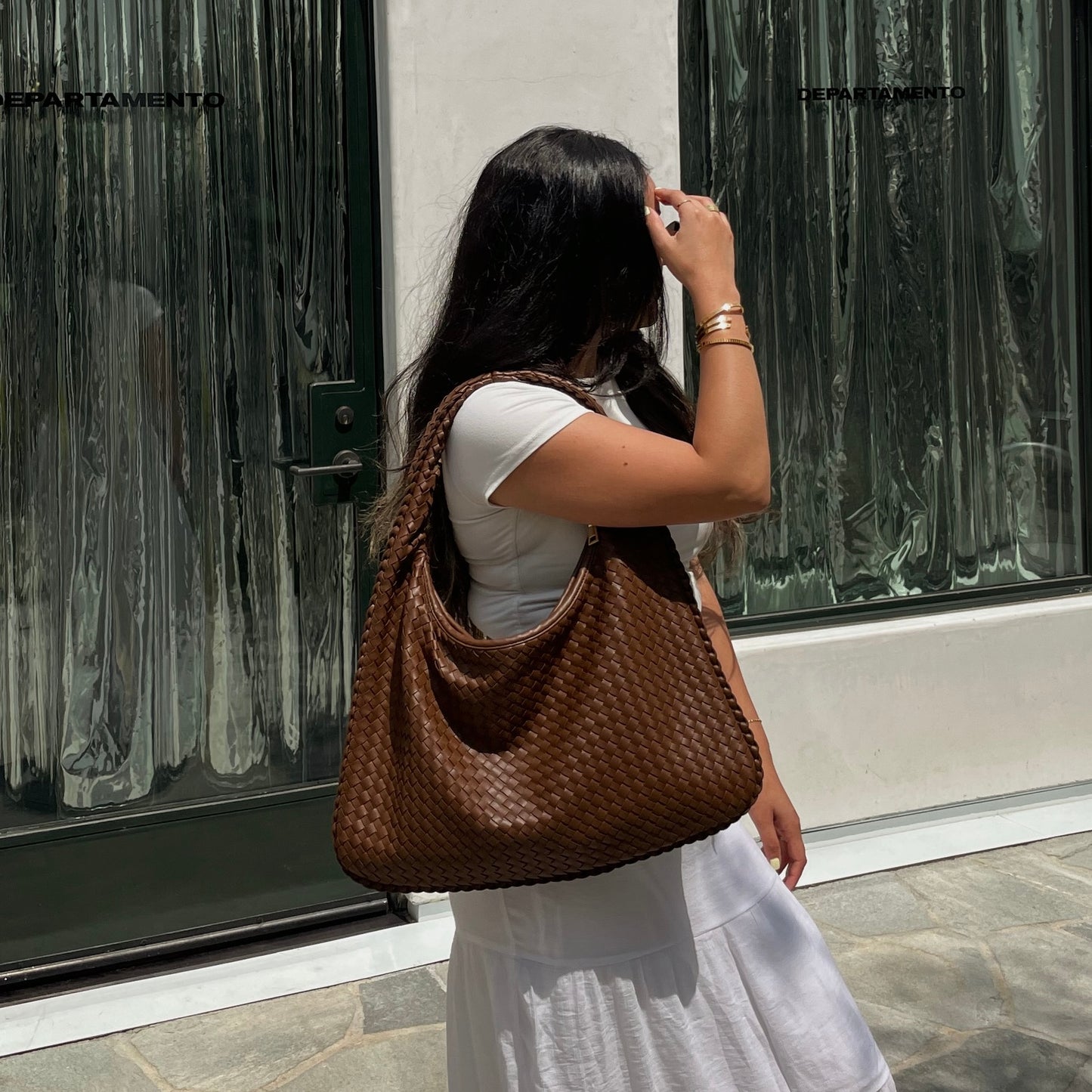 Almafi Large Woven Bag - Brown