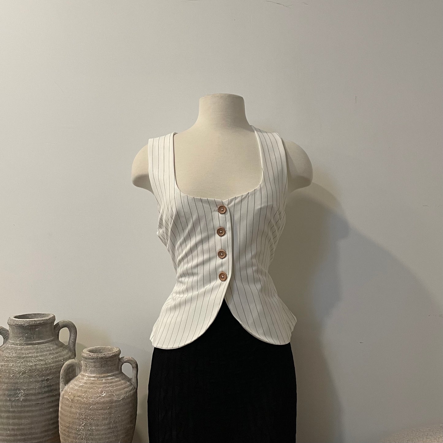Delina Pin Stripe Button Up Top - White