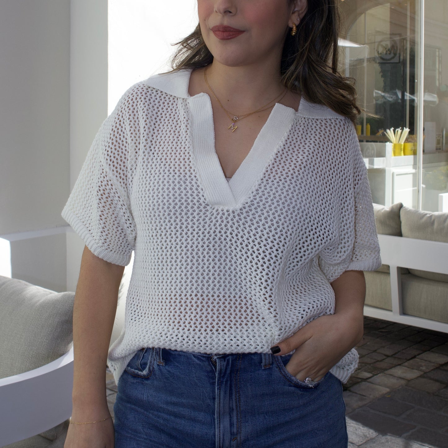 The Vision Open Knit Collar Top