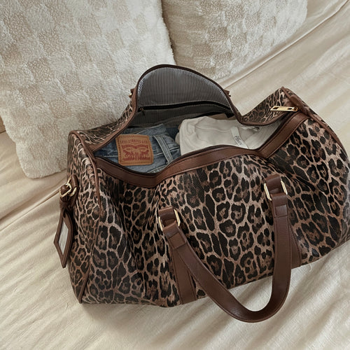 The Weekender Leopard Duffle Bag Set - Brown