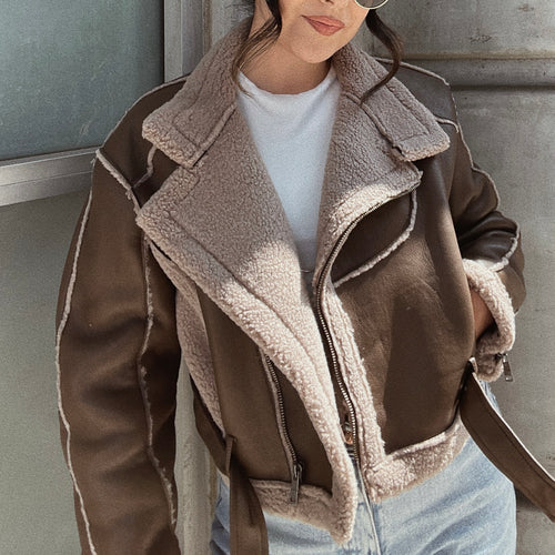 New Szn Sherpa Faux Leather Jacket - Brown