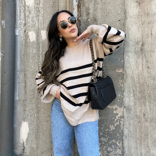 Core Capsule Oversized Striped Sweater - Taupe
