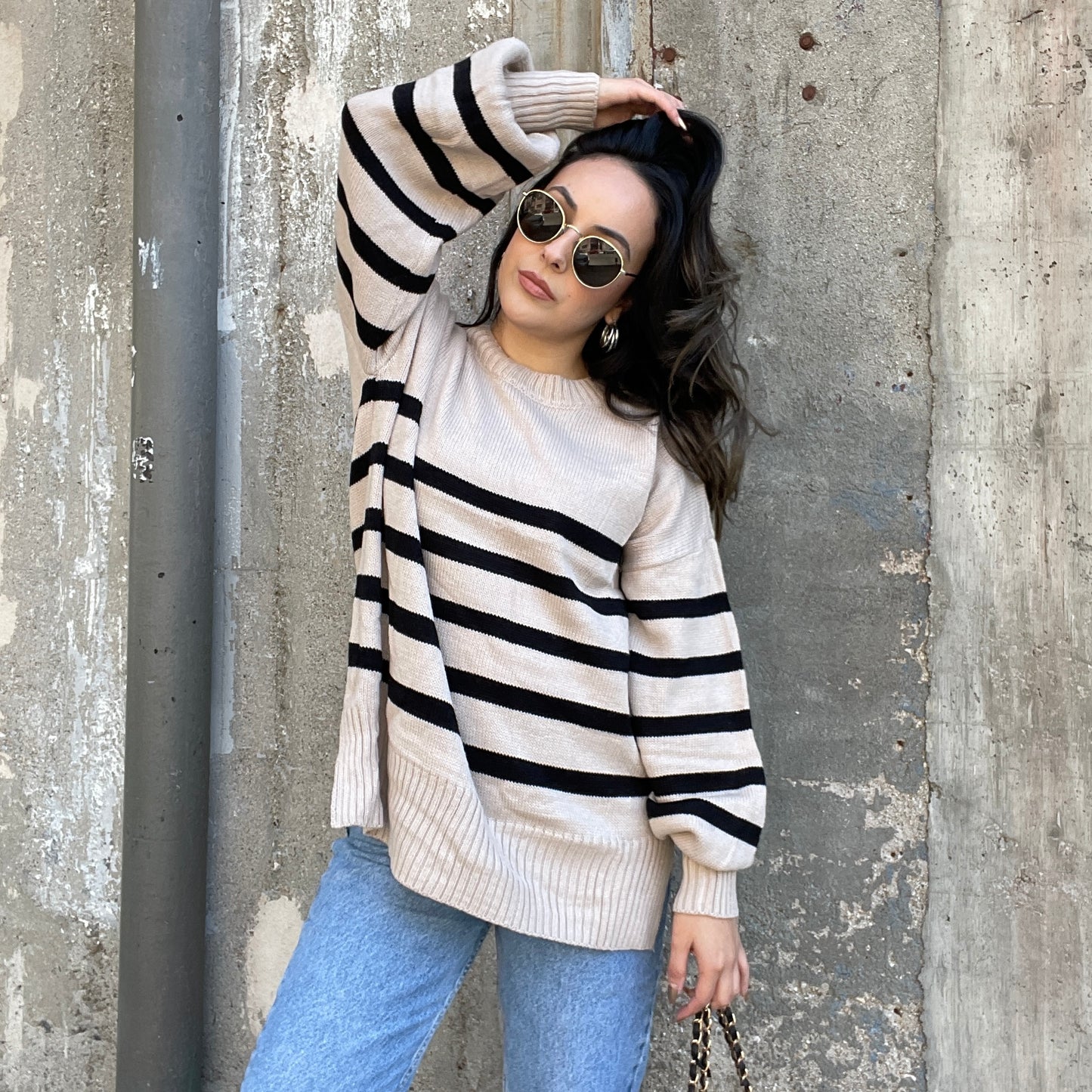 Core Capsule Oversized Striped Sweater - Taupe