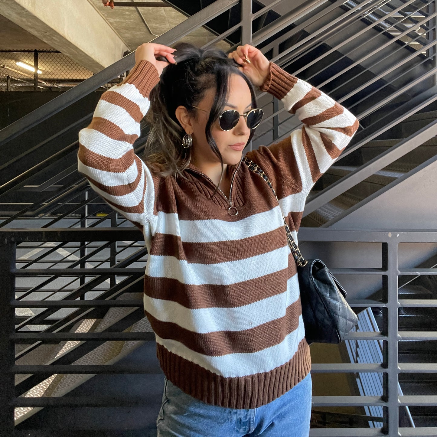 Lana Striped Half-Zip Sweater