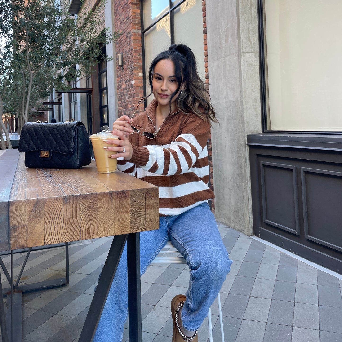 Lana Striped Half-Zip Sweater
