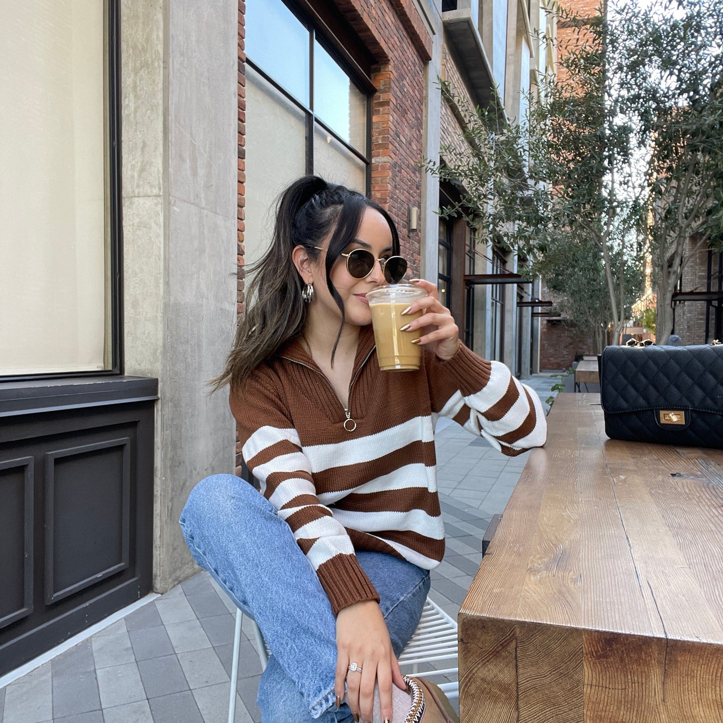 Lana Striped Half-Zip Sweater