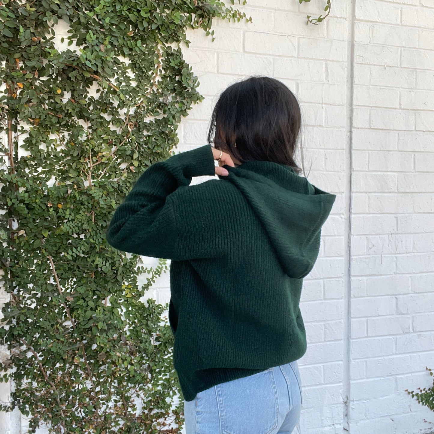 Cozied Up Knit Hoodie - Hunter Green