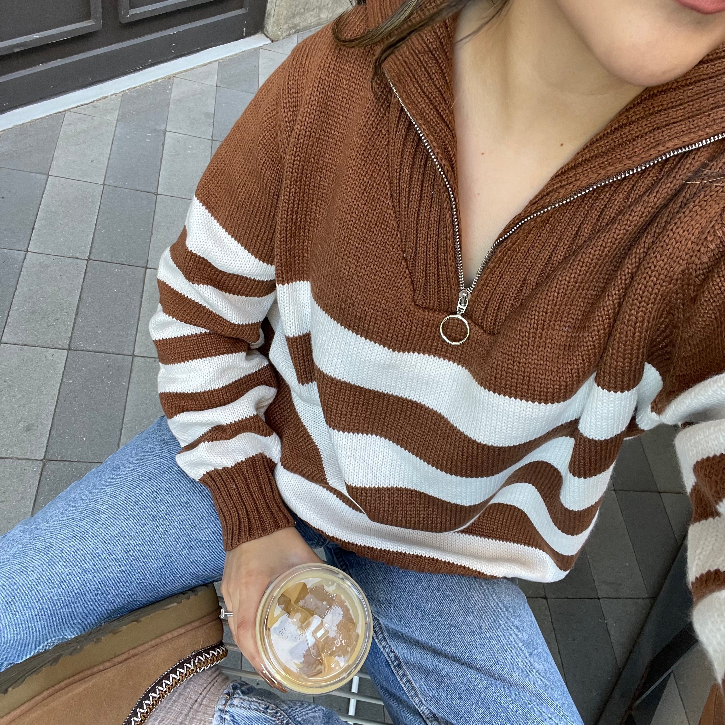 Lana Striped Half-Zip Sweater