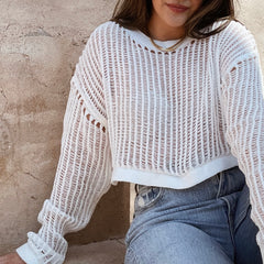 Game Changer Long Sleeve Crop Top - White