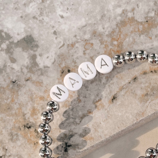 Mama Silver Beaded Bracelet (Single Bracelet)