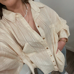 Made For U Button Up Top - Beige